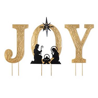 Glitzhome 36"H Lighted Christmas Metal JOY Yard Stake with Timer