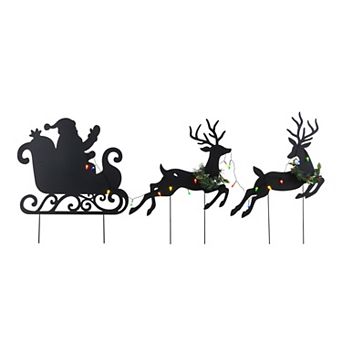 Glitzhome 36"H S/3 Christmas Lighted Metal Silhouette Reindeer with Timer