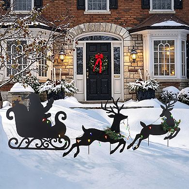 Glitzhome 36"H S/3 Christmas Lighted Metal Silhouette Reindeer with Timer