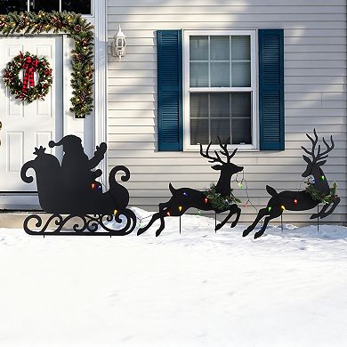 Glitzhome 36"H S/3 Christmas Lighted Metal Silhouette Reindeer with Timer