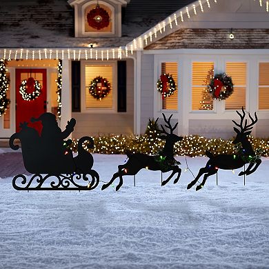 Glitzhome 36"H S/3 Christmas Lighted Metal Silhouette Reindeer with Timer