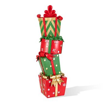 Glitzhome 30.25"H Christmas Polyresin Stacked Gift Boxes Porch Decor