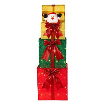 Glitzhome 40"H Christmas Animated Stacked Giftbox with 120 Warm White LED Lights
