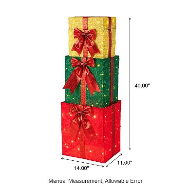Glitzhome 40"H Christmas Animated Stacked Giftbox with 120 Warm White LED Lights