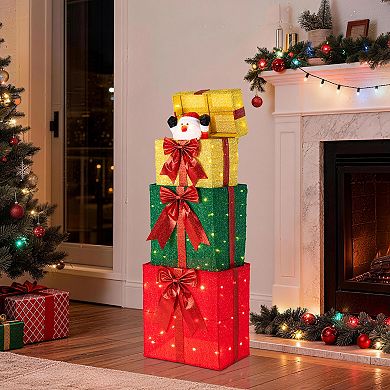Glitzhome 40"H Christmas Animated Stacked Giftbox with 120 Warm White LED Lights