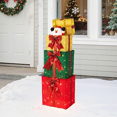 Glitzhome 40"H Christmas Animated Stacked Giftbox with 120 Warm White LED Lights