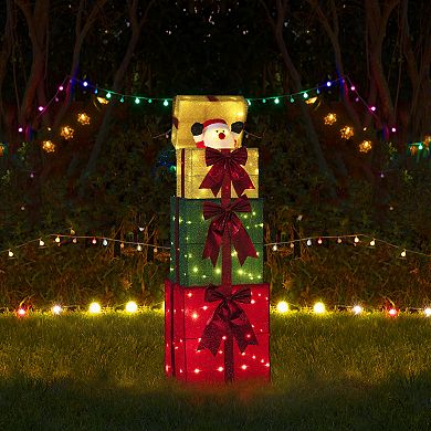 Glitzhome 40"H Christmas Animated Stacked Giftbox with 120 Warm White LED Lights