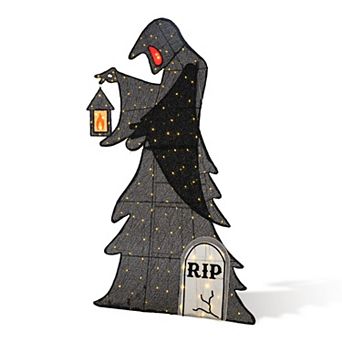Glitzhome 5FT Lighted Halloween 2D Grim Reaper Outdoor Decor with 160 LEDs
