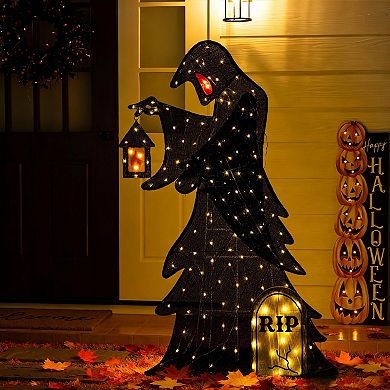 Glitzhome 5FT Lighted Halloween 2D Grim Reaper Outdoor Decor with 160 LEDs