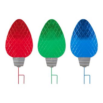 Glitzhome 23.5"H S/3 Christmas Metal Red/Green/Blue Bulbs Yard Stake