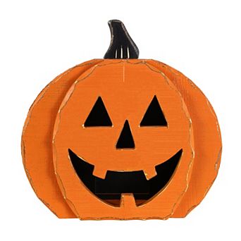 Glitzhome Halloween Chunky Wood Jack-O-Lantern Porch Decor
