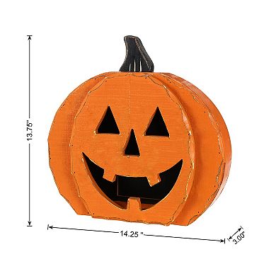 Glitzhome Halloween Chunky Wood Jack-O-Lantern Porch Decor