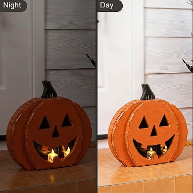 Glitzhome Halloween Chunky Wood Jack-O-Lantern Porch Decor