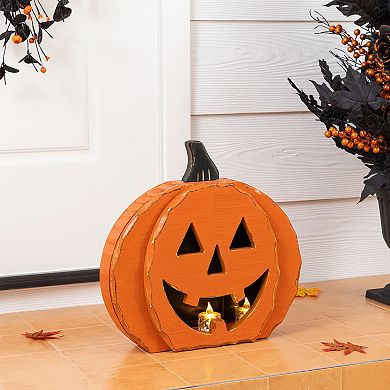 Glitzhome Halloween Chunky Wood Jack-O-Lantern Porch Decor