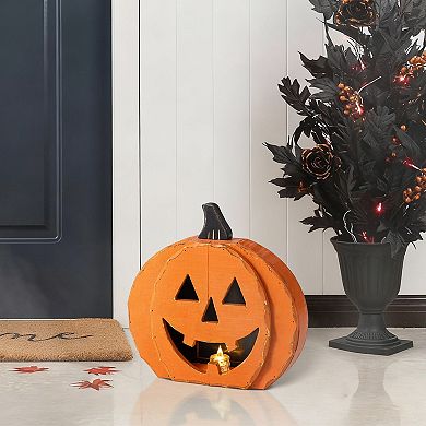 Glitzhome Halloween Chunky Wood Jack-O-Lantern Porch Decor