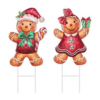 Glitzhome Set of 2 Yard Stakes, Metal Christmas Wall Decor