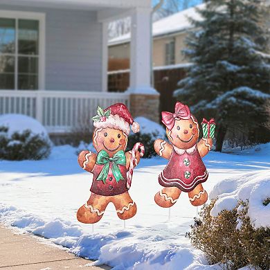 Glitzhome Set of 2 Yard Stakes, Metal Christmas Wall Decor