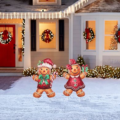 Glitzhome Set of 2 Yard Stakes, Metal Christmas Wall Decor
