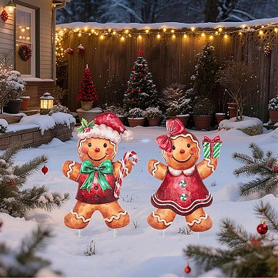Glitzhome Set of 2 Yard Stakes, Metal Christmas Wall Decor