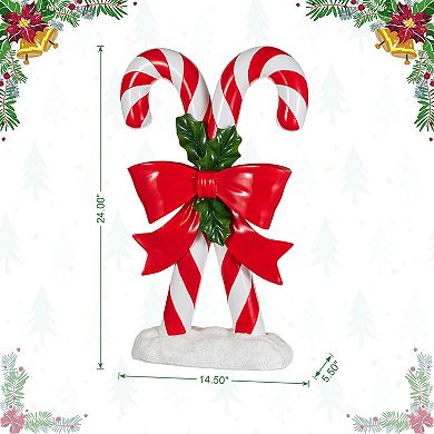 Glitzhome 24"H Christmas Polyresin Candy Cane Porch Decor