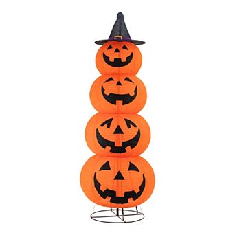Glitzhome 7.5"H Lighted Halloween 3D Foldable Fabric Jack-O-Lantern 420 LED Lights