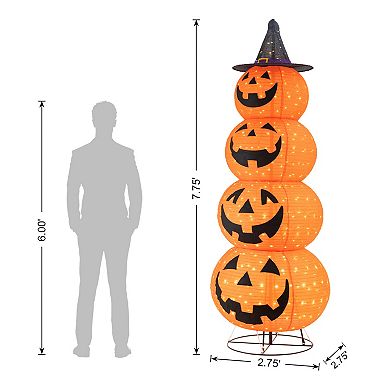 Glitzhome 7.5"H Lighted Halloween 3D Foldable Fabric Jack-O-Lantern 420 LED Lights