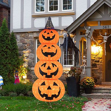 Glitzhome 7.5"H Lighted Halloween 3D Foldable Fabric Jack-O-Lantern 420 LED Lights