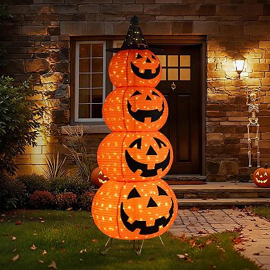 Glitzhome 7.5"H Lighted Halloween 3D Foldable Fabric Jack-O-Lantern 420 LED Lights