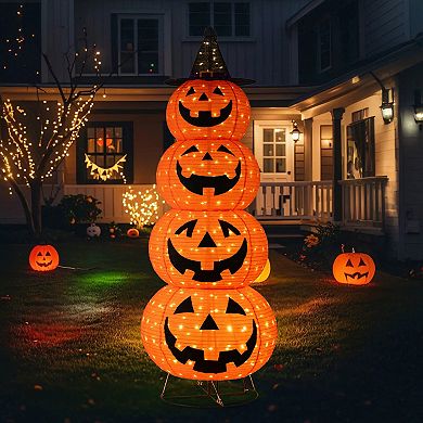 Glitzhome 7.5"H Lighted Halloween 3D Foldable Fabric Jack-O-Lantern 420 LED Lights