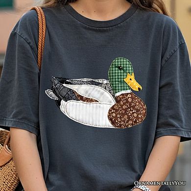 Mallard Duck Printed Faux Patchwork T-Shirt, Hunting Outdoors Tee