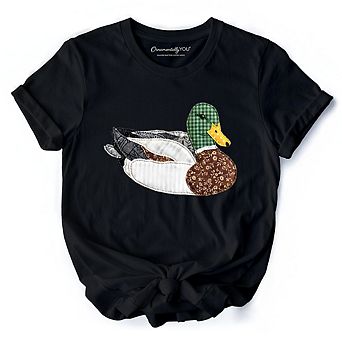 Mallard Duck Printed Faux Patchwork T-Shirt, Hunting Outdoors Tee