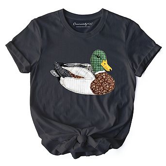 Mallard Duck Printed Faux Patchwork T-Shirt, Hunting Outdoors Tee