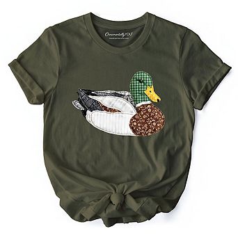 Mallard Duck Printed Faux Patchwork T-Shirt, Hunting Outdoors Tee
