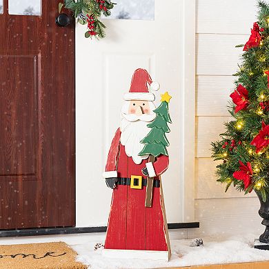 Glitzhome 30"H Christmas Chunky Wood Porch Decor