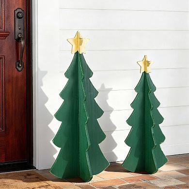 Glitzhome Set of 2 Wood Interlocking Christmas Porch Decor