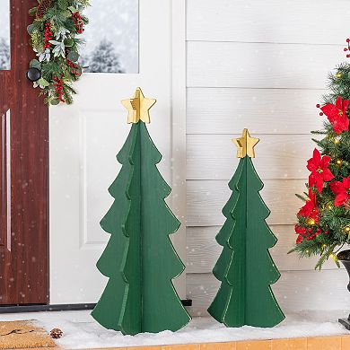 Glitzhome Set of 2 Wood Interlocking Christmas Porch Decor