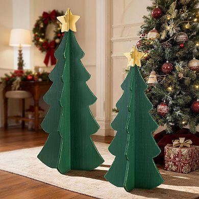 Glitzhome Set of 2 Wood Interlocking Christmas Porch Decor