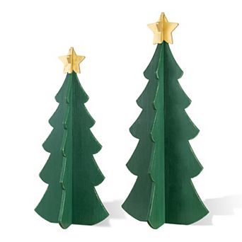 Glitzhome Set of 2 Wood Interlocking Christmas Porch Decor