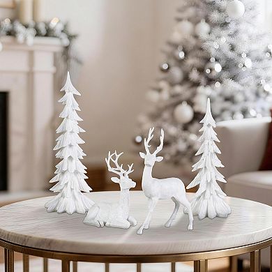 Glitzhome Christmas S/4 Christmas Reindeer w/Tree Table Decor