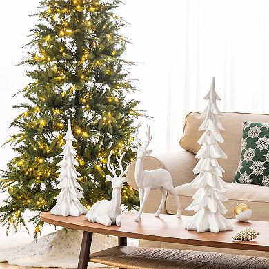 Glitzhome Christmas S/4 Christmas Reindeer w/Tree Table Decor