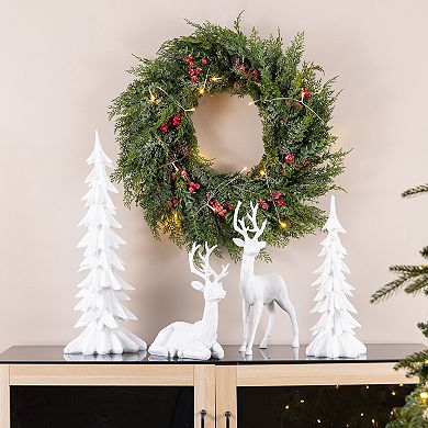 Glitzhome Christmas S/4 Christmas Reindeer w/Tree Table Decor
