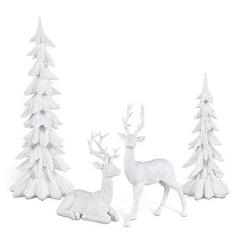 Glitzhome Christmas S/4 Christmas Reindeer w/Tree Table Decor