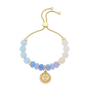 Gratitude & Grace 14k Gold Flash Plated Agate Cross Charm Bolo Bracelet