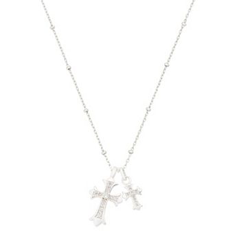 Gratitude & Grace Fine Silver Plated Cubic Zirconia Double Cross Pendant Necklace