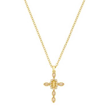 Gratitude & Grace 14k Gold Flash Plated Cubic Zirconia Virgin Mary Cross Pendant Necklace