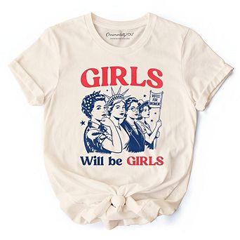 Girls Will Be Girls Patriotic T-Shirt, 4th of July Vintage Feminist Tee