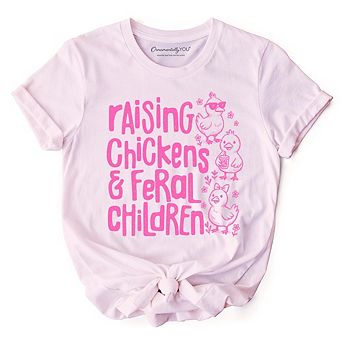 Raising Chickens And Feral Children T-Shirt, Funny Chicken Mama Farm Life Tee