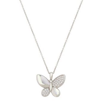 Brilliance Fine Silver Plated Cubic Zirconia Butterfly Pendant Necklace