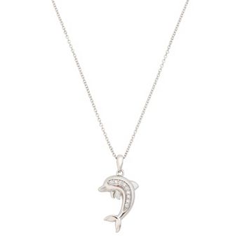 Brilliance Fine Silver Plated Cubic Zirconia Dolphin Pendant Necklace