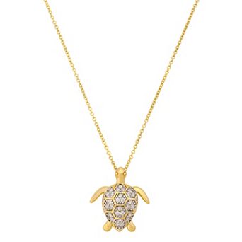 Brilliance 14k Gold Flash Plated Cubic Zirconia Turtle Pendant Necklace